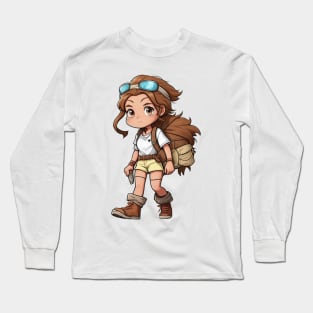 Wilderness Wanderer: Camper Girl with Backpack Long Sleeve T-Shirt